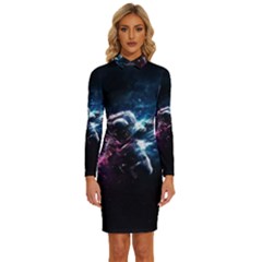 Psychedelic Astronaut Trippy Space Art Long Sleeve Shirt Collar Bodycon Dress by Bangk1t