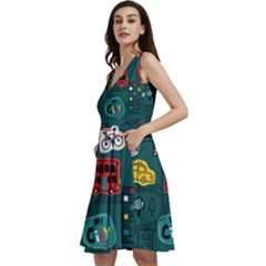 Seamless Pattern With Vehicles Building Road Sleeveless V-neck Skater Dress by Cowasu