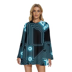 A Completely Seamless Background Design Circuitry Round Neck Long Sleeve Bohemian Style Chiffon Mini Dress by Amaryn4rt