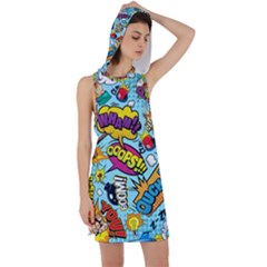 Comic Elements Colorful Seamless Pattern Racer Back Hoodie Dress by Amaryn4rt