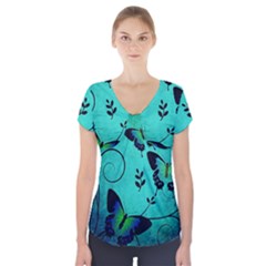 Texture Butterflies Background Short Sleeve Front Detail Top by Amaryn4rt