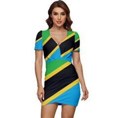 Flag Of Tanzania Low Cut Cap Sleeve Mini Dress by Amaryn4rt
