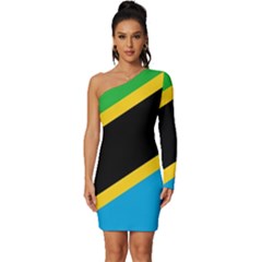 Flag Of Tanzania Long Sleeve One Shoulder Mini Dress by Amaryn4rt