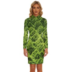 Green Pine Forest Long Sleeve Shirt Collar Bodycon Dress by Ravend