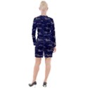 Hand-drawn-scratch-style-night-sky-with-moon-cloud-space-among-stars-seamless-pattern-vector-design- Button Long Sleeve Dress View2