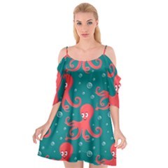 Cute-smiling-red-octopus-swimming-underwater Cutout Spaghetti Strap Chiffon Dress by uniart180623