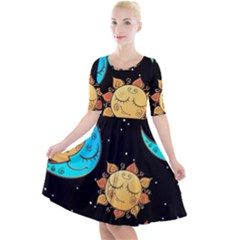 Seamless-pattern-with-sun-moon-children Quarter Sleeve A-line Dress by uniart180623