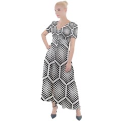 Halftone-tech-hexagons-seamless-pattern Button Up Short Sleeve Maxi Dress by uniart180623