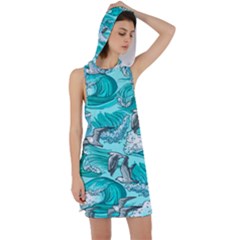 Sea-waves-seamless-pattern Racer Back Hoodie Dress by uniart180623