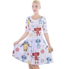 Cute-cartoon-robots-seamless-pattern Quarter Sleeve A-line Dress by uniart180623