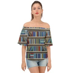 Bookshelf Off Shoulder Short Sleeve Top by uniart180623