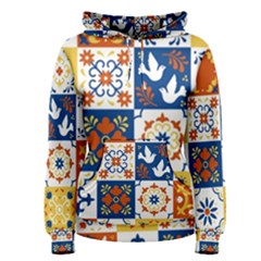 Mexican-talavera-pattern-ceramic-tiles-with-flower-leaves-bird-ornaments-traditional-majolica-style- Women s Pullover Hoodie by uniart180623