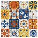 Mexican-talavera-pattern-ceramic-tiles-with-flower-leaves-bird-ornaments-traditional-majolica-style- Wooden Puzzle Square View1