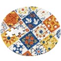 Mexican-talavera-pattern-ceramic-tiles-with-flower-leaves-bird-ornaments-traditional-majolica-style- Wooden Puzzle Round View3