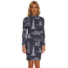 New York City Nyc Pattern Long Sleeve Shirt Collar Bodycon Dress by uniart180623
