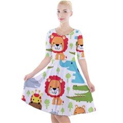 Seamless-pattern-vector-with-animals-cartoon Quarter Sleeve A-line Dress by uniart180623