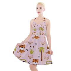 Cute-tiger-car-safari-seamless-pattern Halter Party Swing Dress  by uniart180623
