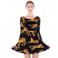 Seamless-exotic-pattern-with-tigers Long Sleeve Velvet Skater Dress by uniart180623