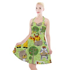 Funny-animals-cartoon Halter Party Swing Dress  by uniart180623
