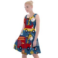 Seamless-pattern-vehicles-cartoon-with-funny-drivers Knee Length Skater Dress by uniart180623