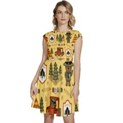 Seamless-pattern-funny-ranger-cartoon Cap Sleeve High Waist Dress by uniart180623