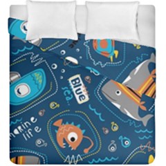 Seamless-pattern-vector-submarine-with-sea-animals-cartoon Duvet Cover Double Side (king Size) by uniart180623