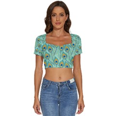 Lovely-peacock-feather-pattern-with-flat-design Short Sleeve Square Neckline Crop Top  by uniart180623