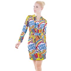 Colorful-city-life-horizontal-seamless-pattern-urban-city Button Long Sleeve Dress by uniart180623
