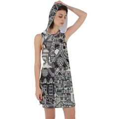 Four-hand-drawn-city-patterns Racer Back Hoodie Dress by uniart180623