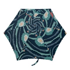 Waves Flowers Pattern Water Floral Minimalist Mini Folding Umbrellas by uniart180623