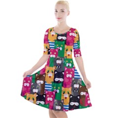 Cat Funny Colorful Pattern Quarter Sleeve A-line Dress by uniart180623