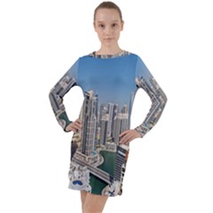 Building Sea Architecture Marina Long Sleeve Hoodie Dress by Ravend