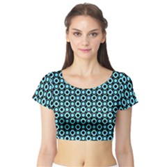 Mazipoodles Blue Donuts Polka Dot Short Sleeve Crop Top by Mazipoodles