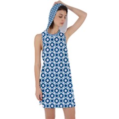 Mazipoodles Dusty Duck Egg Blue White Donuts Polka Dot Racer Back Hoodie Dress by Mazipoodles