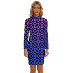 Mazipoodles Purple Pink Gradient Donuts Polka Dot Long Sleeve Shirt Collar Bodycon Dress by Mazipoodles