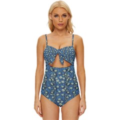 Lotus Bloom In The Calm Sea Of Beautiful Waterlilies Knot Front One-piece Swimsuit by pepitasart