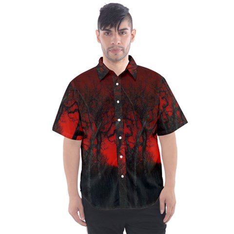 Dark Forest Jungle Plant Black Red Tree Men s Short Sleeve Shirt by uniart180623