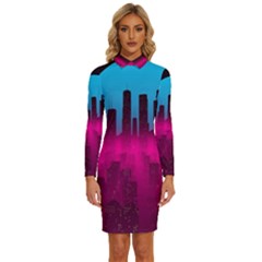 Futuristic Cityscape Long Sleeve Shirt Collar Bodycon Dress by uniart180623