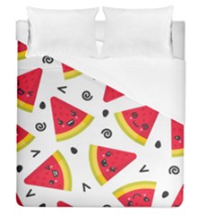 Cute Smiling Watermelon Seamless Pattern White Background Duvet Cover (queen Size) by Simbadda