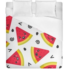 Cute Smiling Watermelon Seamless Pattern White Background Duvet Cover (california King Size) by Simbadda
