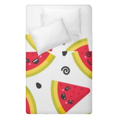 Cute Smiling Watermelon Seamless Pattern White Background Duvet Cover Double Side (single Size) by Simbadda