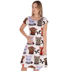 Seamless Pattern With Cute Little Kittens Various Color Classic Short Sleeve Dress by Simbadda