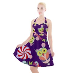 Owl Pattern Background Halter Party Swing Dress  by Simbadda