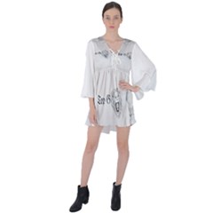 (2)dx Hoodie  V-neck Flare Sleeve Mini Dress by Alldesigners