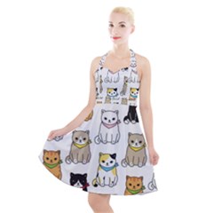 Cat-kitten-seamless-pattern Halter Party Swing Dress  by Simbadda