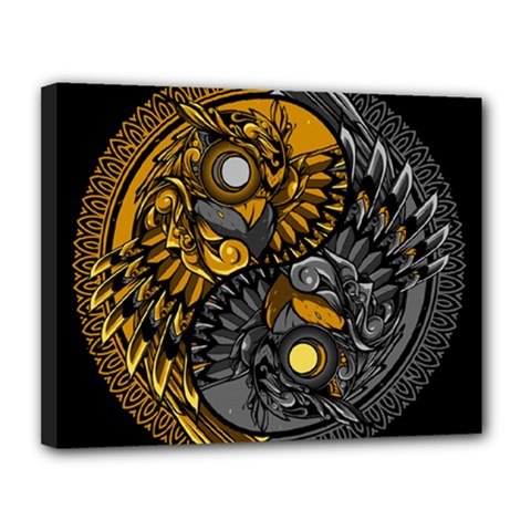 Yin-yang-owl-doodle-ornament-illustration Canvas 14  X 11  (stretched) by Simbadda