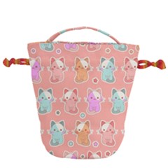 Cute-kawaii-kittens-seamless-pattern Drawstring Bucket Bag by Simbadda