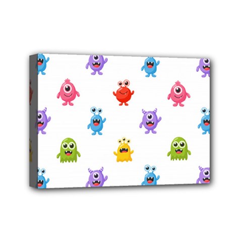 Seamless-pattern-cute-funny-monster-cartoon-isolated-white-background Mini Canvas 7  X 5  (stretched) by Simbadda