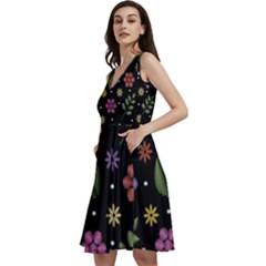 Embroidery-seamless-pattern-with-flowers Sleeveless V-neck Skater Dress With Pockets by Simbadda