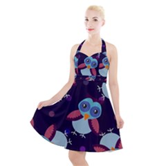 Owl-pattern-background Halter Party Swing Dress  by Simbadda